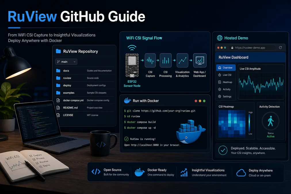 Trova il repository ufficiale RuView su GitHub, capisci ruvnet/RuView e segui un percorso pratico per demo, Docker, ESP32 CSI e test WiFi.