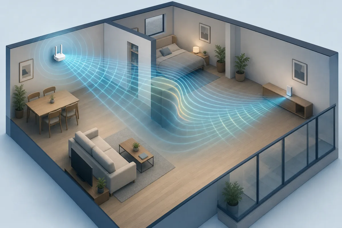 Trajets radio WiFi modifiés par une personne dans un logement