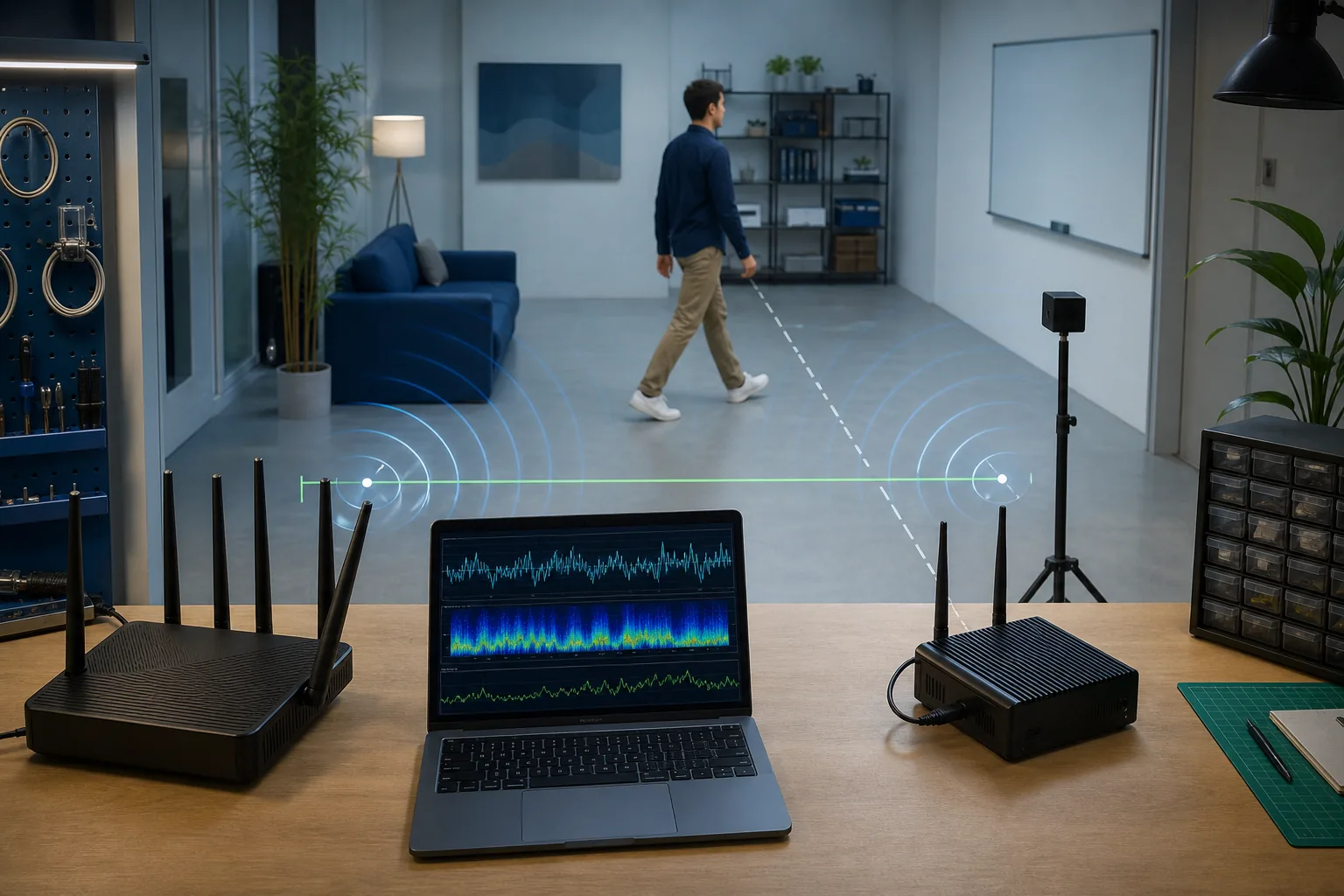2つの無線ノードと信号トレースを用いたWiFiセンシングハードウェアの検証